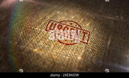 Urgent stamp printed on linen sack. Business time shedule and work plan concept. Stock Photo
