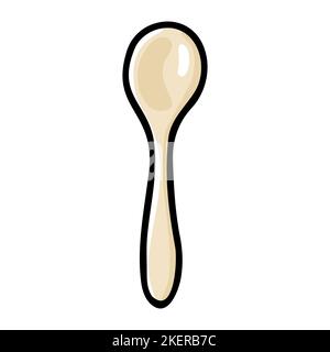 Doodle serving spoon. Hand-drawn beige color sifting dish isolated on white background. Kitchen spoon symbol. Cozy utensil for cooking, baby dishes, s Stock Vector