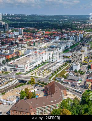 The city of Neu Ulm in Swabia around the Glacis Park from above Stock Photo
