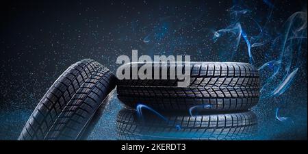Car winter tire on colored Stock Photo