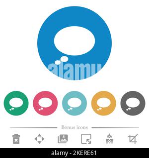 Single oval thought bubble solid flat white icons on round color backgrounds. 6 bonus icons included. Stock Vector