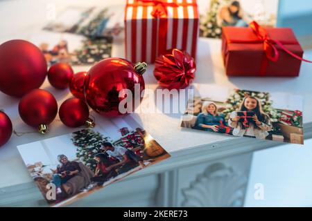 Photos of children against Christmas lights background Stock Photo