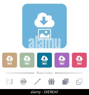 Download image from cloud solid white flat icons on color rounded square backgrounds. 6 bonus icons included Stock Vector