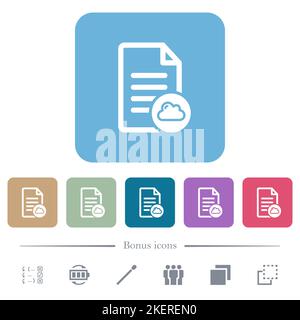 Cloud document white flat icons on color rounded square backgrounds. 6 bonus icons included Stock Vector