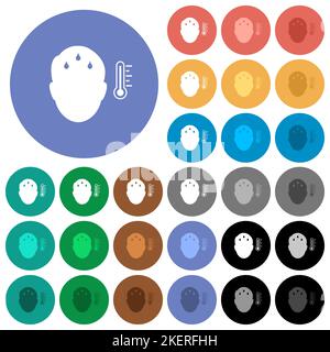 Feverish man solid multi colored flat icons on round backgrounds. Included white, light and dark icon variations for hover and active status effects, Stock Vector