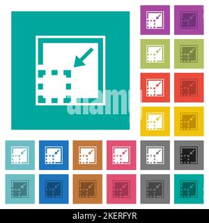 Minimize element solid multi colored flat icons on plain square backgrounds. Included white and darker icon variations for hover or active effects. Stock Vector
