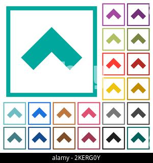 Top angle arrow solid flat color icons with quadrant frames on white background Stock Vector