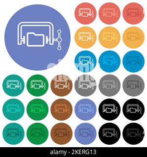 Folder compression outline multi colored flat icons on round backgrounds. Included white, light and dark icon variations for hover and active status e Stock Vector