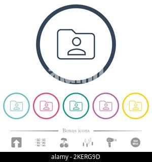 Folder owner outline flat color icons in round outlines. 6 bonus icons included. Stock Vector