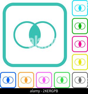 Overlapping elements vivid colored flat icons in curved borders on white background Stock Vector