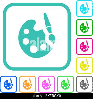 Paint kit solid vivid colored flat icons in curved borders on white background Stock Vector