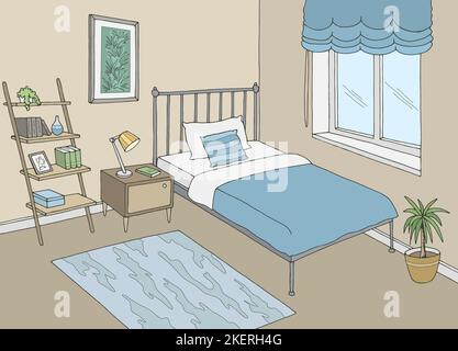 Bedroom graphic color home interior sketch illustration vector Stock Vector