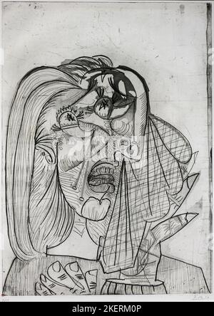 Weeping Woman, drying, aquatint, etching and scraper on copperplate, third state, 1937, by the Spanish artist, Pablo Picasso 1881-1973. Stock Photo