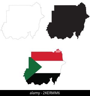 Map Sudan on white background. Sudan Map Outline. Sudan vector map with the flag inside. Stock Photo
