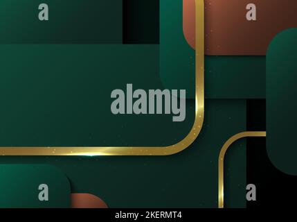 Abstract luxury square of green and gold template decorative artwork. Overlapping template design for background. Vector Stock Vector