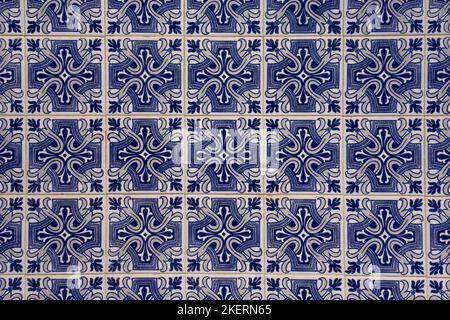 Typical Portuguese ceramic tiles on buildings and houses, Tavira, Algarve, Portugal Stock Photo
