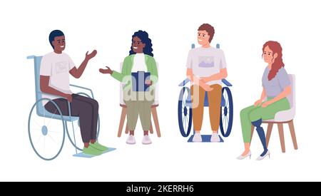 Group therapy for disabled patients semi flat color vector characters Stock Vector