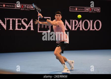 Next Gen ATP Finals 2022 - Milan - Italy - 8-12/11/2022 - Draper Jack (GBR) in action against Nakashima Brandon (USA) Stock Photo