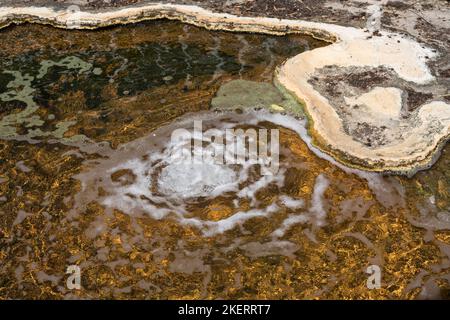 This bubbling mineral water spring is one of the sources of water that formed the Cascada Chica or Small Waterfall at Hierve el Agua, near Mitla, Mexi Stock Photo