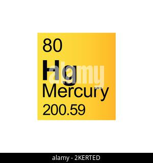 Mercury chemical element of Mendeleev Periodic Table on yellow background. Colorful vector illustration - shows number, symbol, name and atomic weight Stock Vector