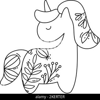Cute unicorn simple baby cartoon vector coloring book illustration. Simple flat line doodle icon modern style design element isolated on white Stock Vector