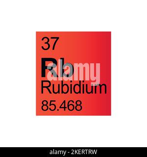 Rubidium chemical element of Mendeleev Periodic Table on red background. Colorful vector illustration - shows number, symbol, name and atomic weight. Stock Vector