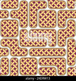Seamless pattern with puzzles of purple berry pie. Colored vector background on white. Stock Vector