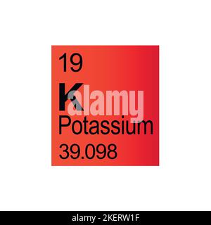 Potassium chemical element of Mendeleev Periodic Table on red background. Stock Vector