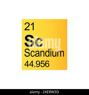 Scandium chemical element of Mendeleev Periodic Table on yellow background. Stock Vector