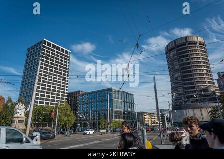 High-rise buildings in the centre of Basel, Switzerland Stock Photo