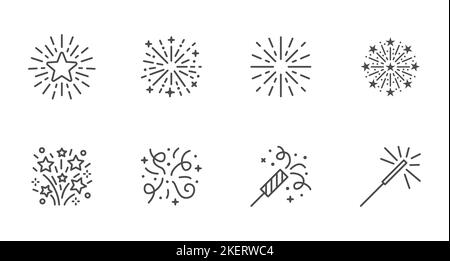 Firework line icon set. Christmas sparkler confetti, firecracker minimal vector illustration. Simple outline sign for New Year celebration party Stock Vector