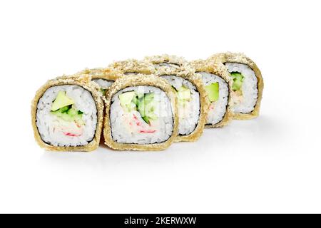 Deep-fried California sushi rolls with surimi crab, avocado and cucumbers Stock Photo