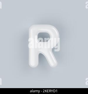 3D White plastic uppercase letter R with a glossy surface on a gray background. Stock Vector