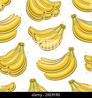 Vector Banana Seamless Pattern, square repeating background with cut out illustrations of group flat lay ripe banana bunches for wrapping paper, banan Stock Vector