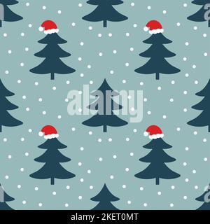 Christmas trees winter pattern. Christmas Santa hat magical design. Vector illustration. Stock Vector