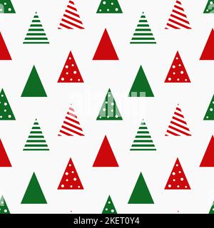 Christmas trees red and green decorative seamless pattern. Vector illustration. Stock Vector