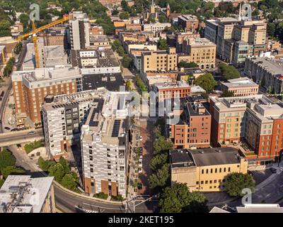 June 26 2022, Early morning aerial summer image of the area surrounding the City of Ithaca, NY, USA Stock Photo