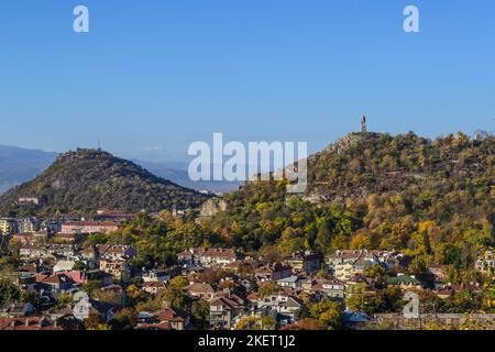 View of Bunardzhika Hill and Youth Hill in Plovdiv, Bulgaria. Stock Photo