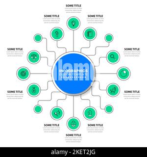 Infographic template with icons and 12 options or steps. Can be used for workflow layout, diagram, banner, webdesign. Vector illustration Stock Vector