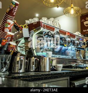 Epsom Surrey, London UK, November 14 2022, Costa Coffee Shop Barista Coffee Making Machine With No People Stock Photo