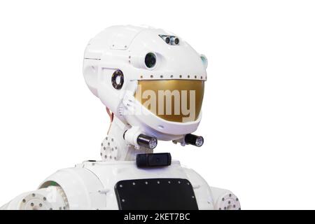 Technology robot head isolated on white background Stock Photo