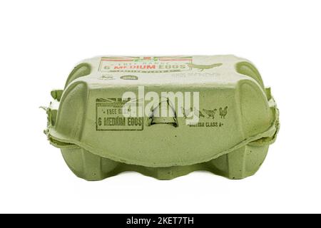 A closed cardboard carton of 6 free range medium eggs Stock Photo