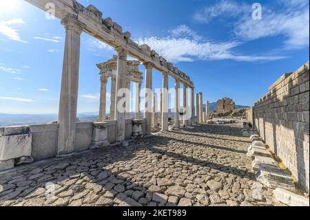 Temple of Trajan at Acropolis of Pergamon Ancient City Ruins in Bergama, Izmir, Turkey Stock Photo