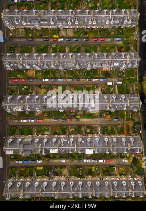 Aerial view of rows of terraced colony houses at  Stockbridge, Edinburgh, Scotland, UK Stock Photo