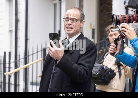 Orthodontist Dr Mike Mew, who is facing a misconduct hearing over viral 'mewing' TikTok treatments which have wracked up 1.7 billion views on TikTok, arrives at the General Dental Council, in central London. Picture date: Monday November 14, 2022. Stock Photo