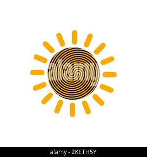 Fiingerprint icons in shape of sun, protection and protection symbol. Fingerprint lines, logo security Stock Vector