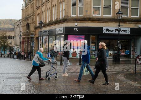 Halifax, West Yorkshire, UK. Shoppers in the Town Centre.