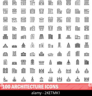 100 architecture icons set. Outline illustration of 100 architecture ...
