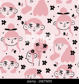 Beautiful pattern with a girl in flowers. Vector seamless texture. Vector illustration Stock Vector