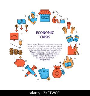 Financial crisis round poster in line style. Economics problems and ...